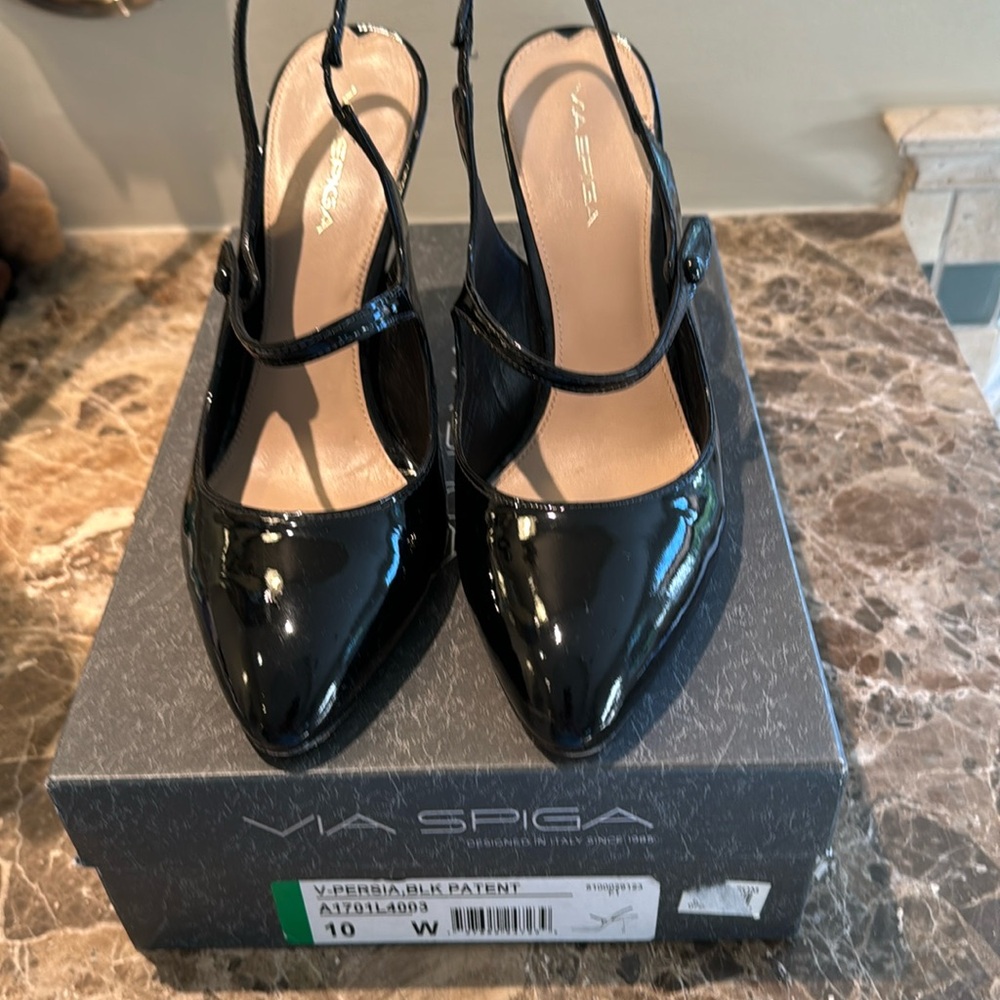 Bia Spiga Persia Black Patent Leath Heels, Size 10